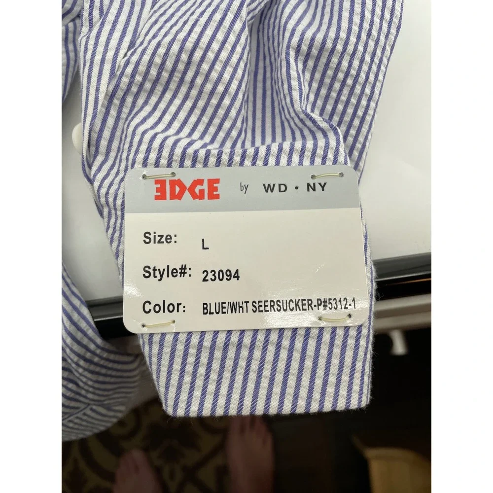 EDGE by WD NY Seersucker Blazer Sport Coat‎ Mens Large Blue White Slim Fit